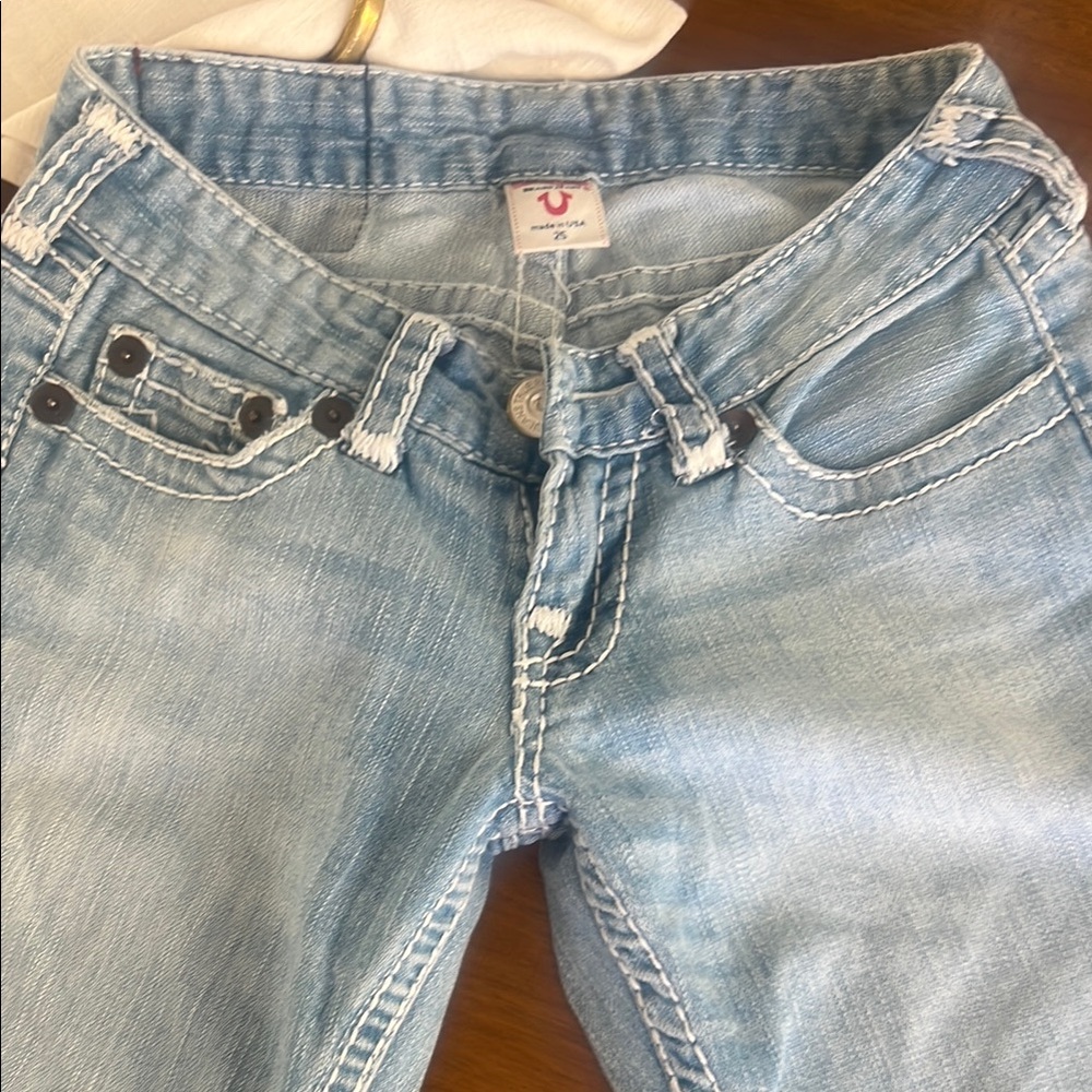 True Religion Blue Skinny Jeans with Faded Distress